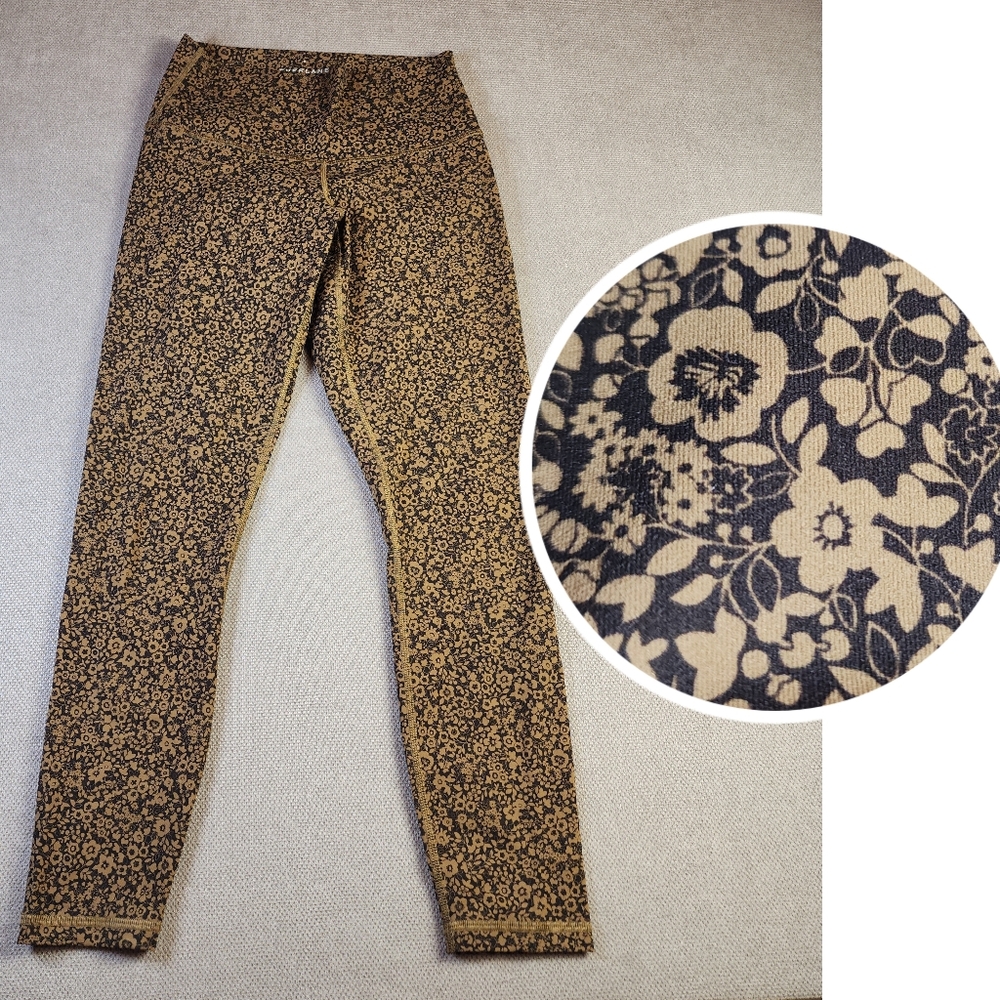 Everlane Perform Ankle Leggings‎ Brown Tan Floral Size Small